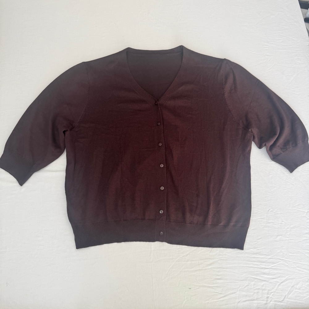 Women's V-Neck Brown Button-Front Cardigan Sweater